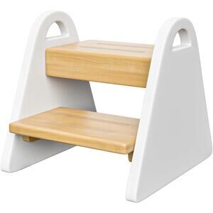 Toddler Step Stool 2-Step Wooden w/ Handles | Kids Bathroom Kitchen Helper White